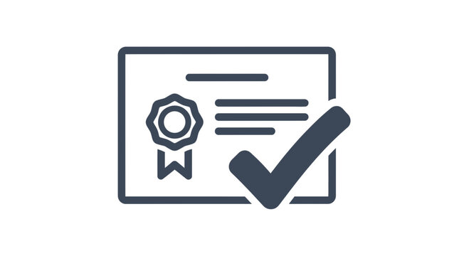 Certificate icon with check mark official document symbol illustration