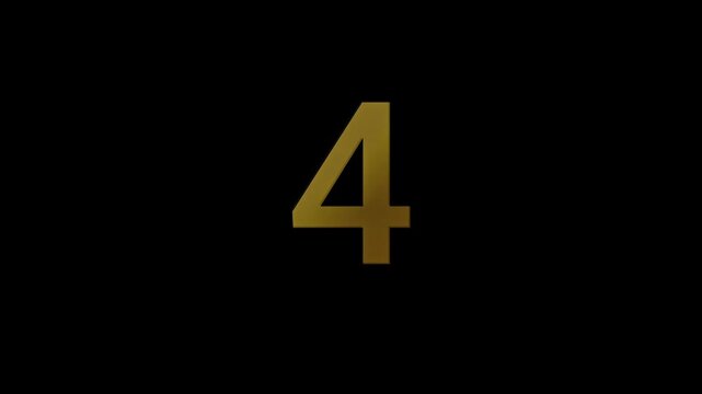 Golden countdown from five to zero on black background numeric sequence timer
