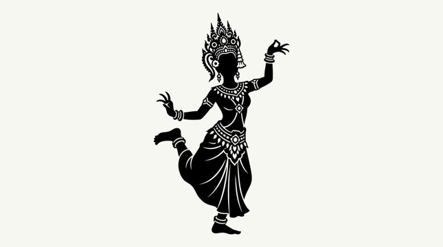 Silhouette of a Cambodian Apsara dancer in traditional attire.