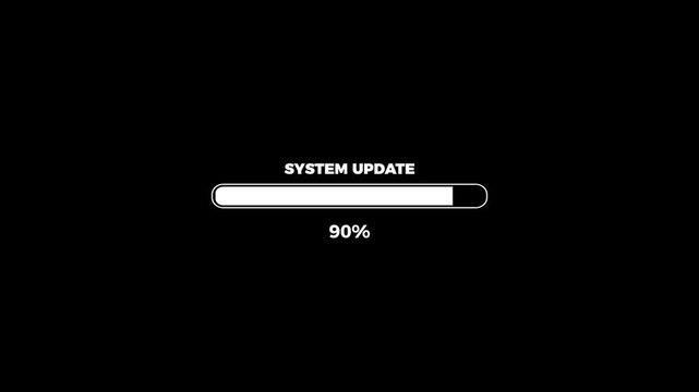 Minimalist software update loading status bar isolated on black background