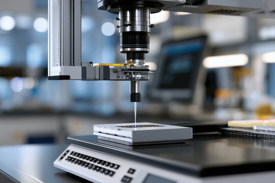 An intricate high-tech precision engineering device focused on delivering accuracy in manufacturing processes, symbolizing modern advancements in technology and productivity.