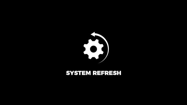 System refresh icon animation with rotating gear and arrow on black background