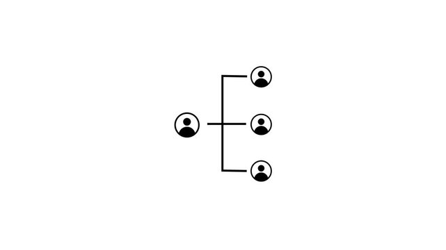 Minimalist social network connection diagram icon motion graphic on black background