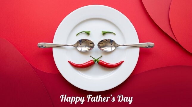 Happy fathers day greeting plate spoon chili pepper decoration.
