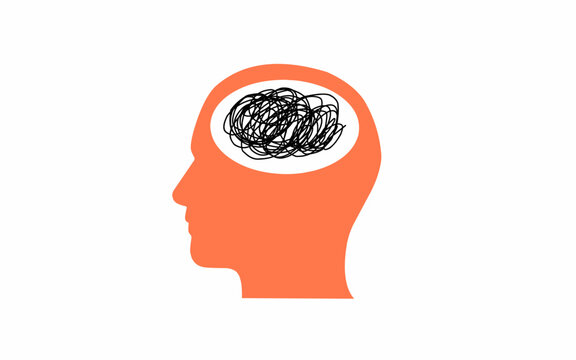 Human Head with Tangled Brain Lines Symbolizing Mental Stress and Confusion