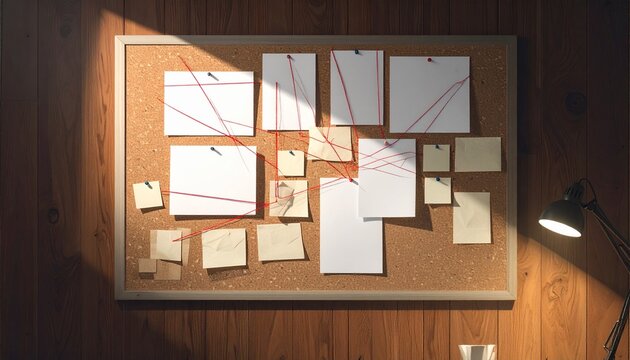 Detective Clue Corkboard with Red Strings