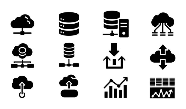 Cloud Computing Icons, Data Storage Icons, Server Icons, Network Icons, Technology Icons, Vector Set