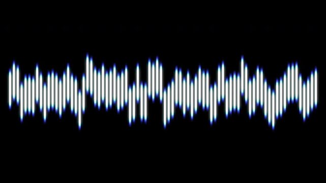 Abstract Blue and White Digital Audio Waveform Equalizer Animation,A minimalist digital audio waveform animation featuring rhythmic sound frequency bars. Ideal for music