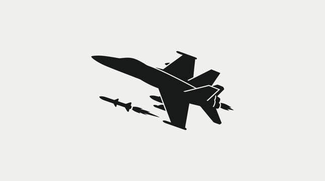 Silhouette of a modern fighter jet launching missiles in flight.