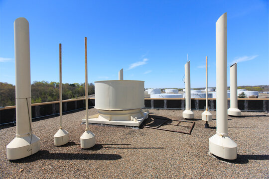 Roof vents and fuel tanks at an electric plant