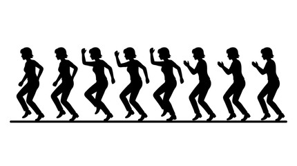 Fototapeta premium Silhouette of women dancing in a line.