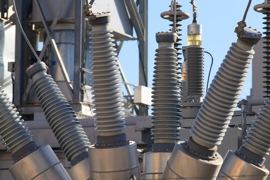 High voltage transformers at electric plant