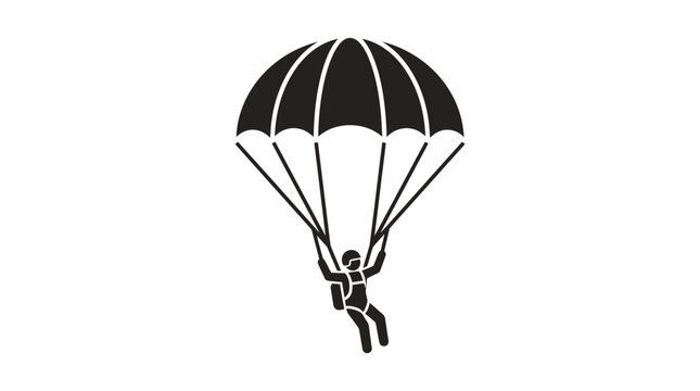 Skydiver Descending Under Open Parachute Silhouette.