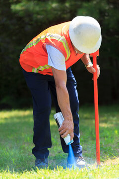 Construction supervisor marking valve location