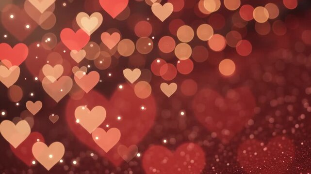 Romantic background with shimmering hearts and bokeh effect. This creates a warm and festive atmosphere for Valentine's Day or wedding celebrations.