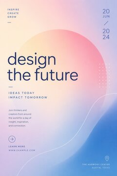 Modern pastel conference poster with soft gradient abstract waves and futuristic event typography
