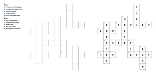 Obraz premium Crossword puzzles with clues and empty spaces for answers 