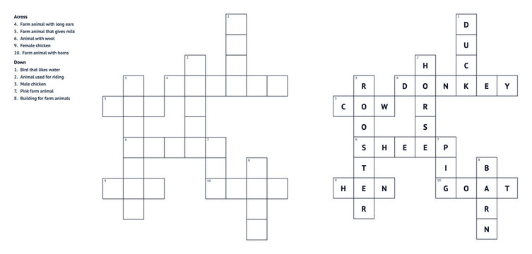 Crossword puzzles with clues and empty spaces for answers  