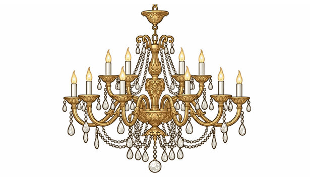 Set of elegant vintage crystal chandeliers and candle-style hanging lights in classic antique design illustration in cartoon vector style