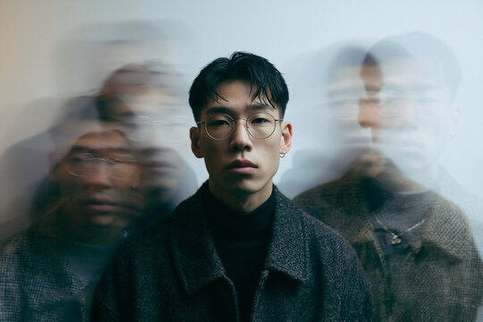 Young Man with Double Exposure Portrait Effect