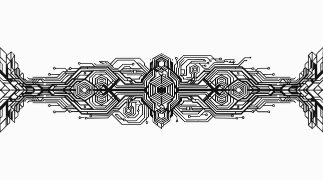 Circuit design, technology illustration, geometric pattern, abstract art - Intricate Black and White Circuit Pattern Design for Modern Technology