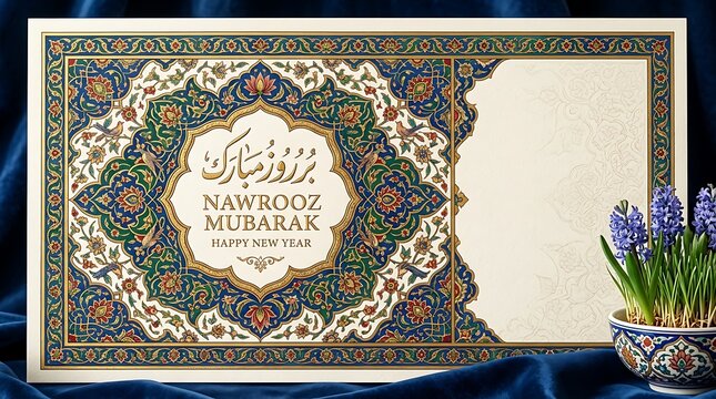 Nawrooz Mubarak Happy New Year Card with Traditional Persian Art