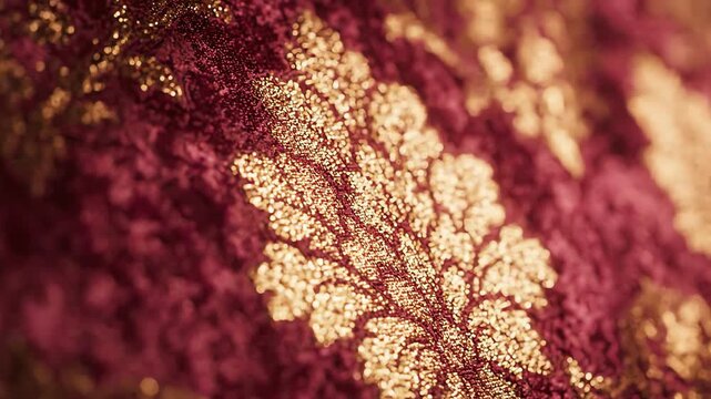 Elegant motion background featuring ornate berry red damask textures and rich gold floral patterns with soft light reflections