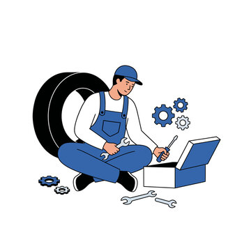 Mechanic with toolbox and wrench.