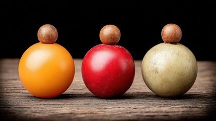 Naklejka premium Colorful Wooden Toys on Table Against Dark Background