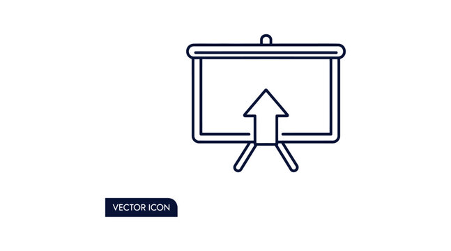 Presentation screen icon with arrow for slideshow and business, flat vector