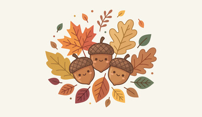 Cute autumn acorn and leaf. Autumn season vector illustration © The Little Foot