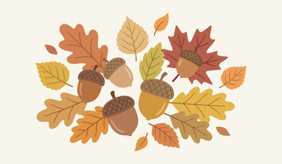 Cute autumn acorn and leaf. Autumn season vector illustration © The Little Foot