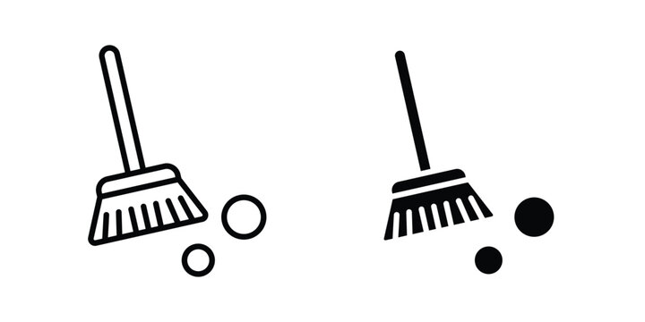 Broom sweeping dust icon