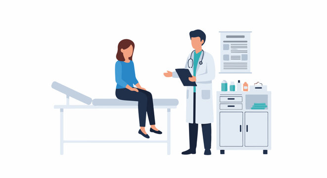 A doctor consults with a patient in a medical examination room