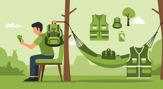 Outdoor Adventure Gear and Relaxation Essentials Illustration