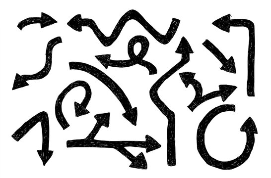 Vector set of black hand drawn arrow symbols collection illustration design elements