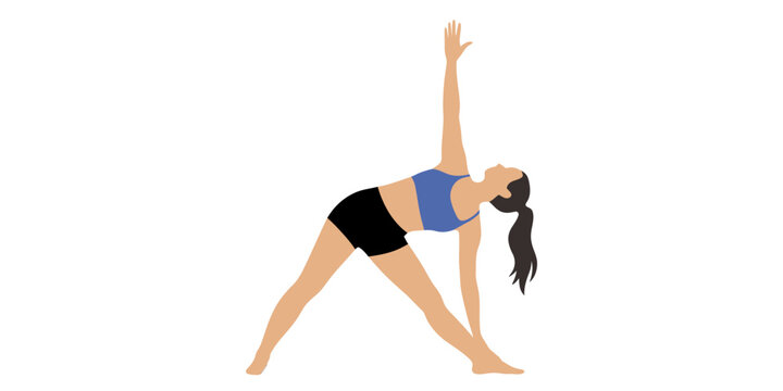 Woman doing triangle yoga pose stretching her body in a healthy active lifestyle