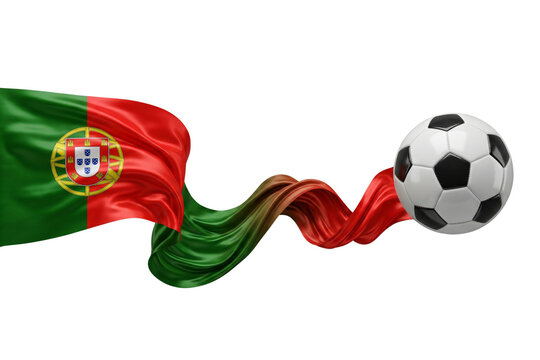 Waving Portugal Flag with Soccer Ball