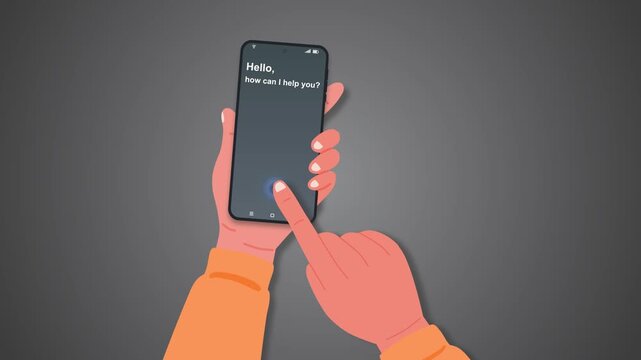 A person holding a smartphone to use a virtual voice chat assistant