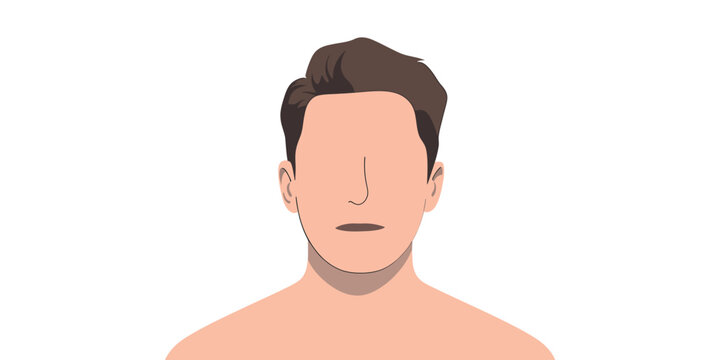 Young man head portrait with brown hair illustration in a simple minimalist style