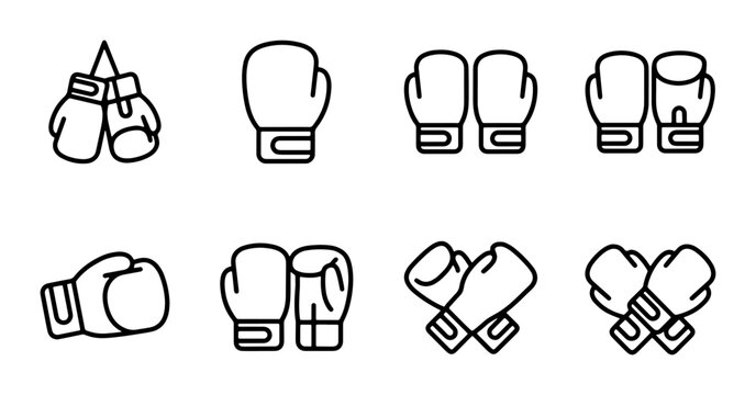 Boxing Gloves Icons Set, Sport Equipment Vector Graphics, Combat Gear Line Art Collection
