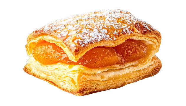 Apricot puff pastry turn-over sweet danish dessert isolated on white background