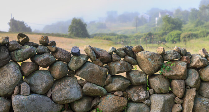 Rock wall and field