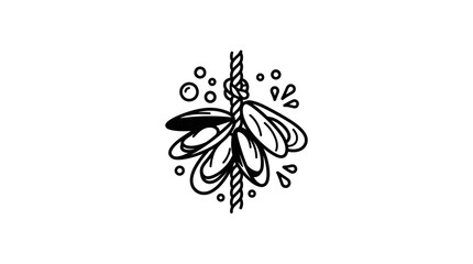 Line art illustration of mussels growing on a rope. © nurul mustofa