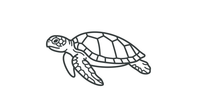 Line art illustration of a swimming sea turtle.