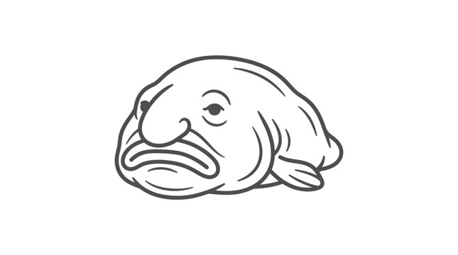 Realistic blobfish line art illustration on white background.
