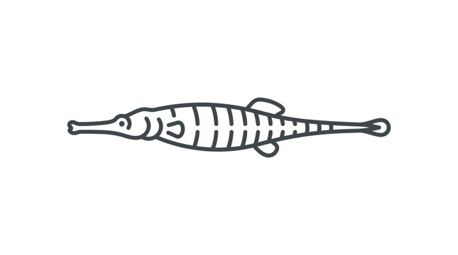 Horizontal pipefish line art illustration side view.