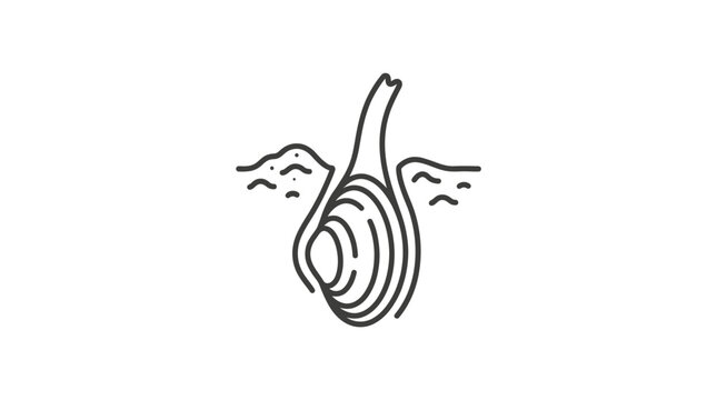 Line art illustration of a clam shell on seafloor.