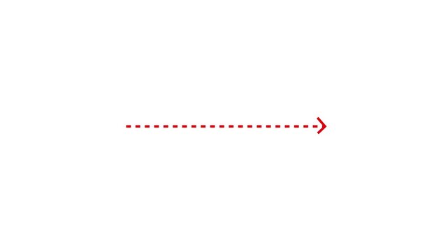Right arrow direction icon with blue dashed arrow motion on white background. Clean corporate direction animation 4k. Dotted line arrows icon sign animated with alpha channel.4k motion graphics video