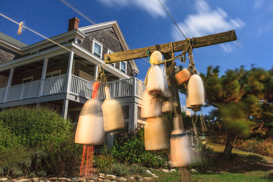 Buoys on clothesline of vacation home